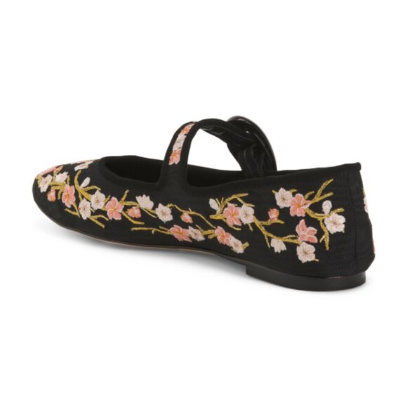 Larroudé Verona Ballet Flat in Floral Embroidered Black - Picture 2 of 3